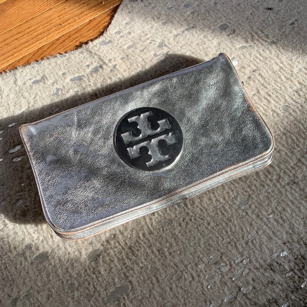 Tory Burch silver clutch